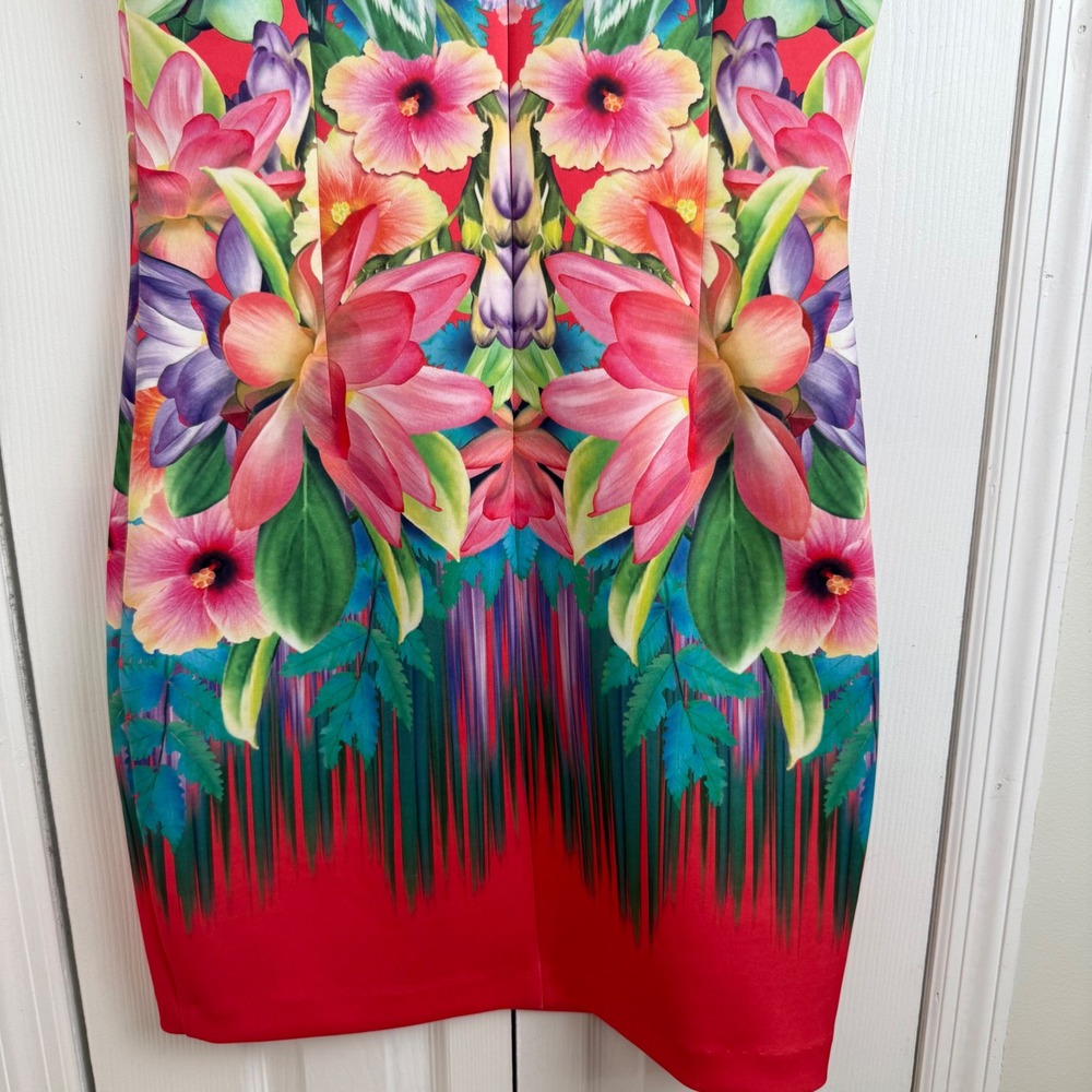 Laundry by Shelli Segal Tropical Floral Print Scuba Dress Large Body Con Resort - Picture 9 of 9